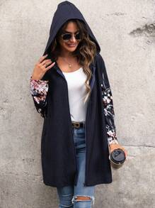 SHEIN LUNE 花卉印花拉鍊連帽夾克 - 藏蓝色 - 查看 3