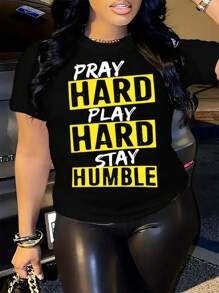 加大size標語印花t恤 - 黑色 - 查看 1