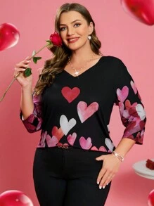 Emery Rose情人節加大碼心形圖案 V領t卹 - 彩色 - 查看 4