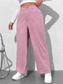 SHEIN EZwear Kích thước lớn Giò thẳng Quần Với Túi xéo - Hồng - Xem 3