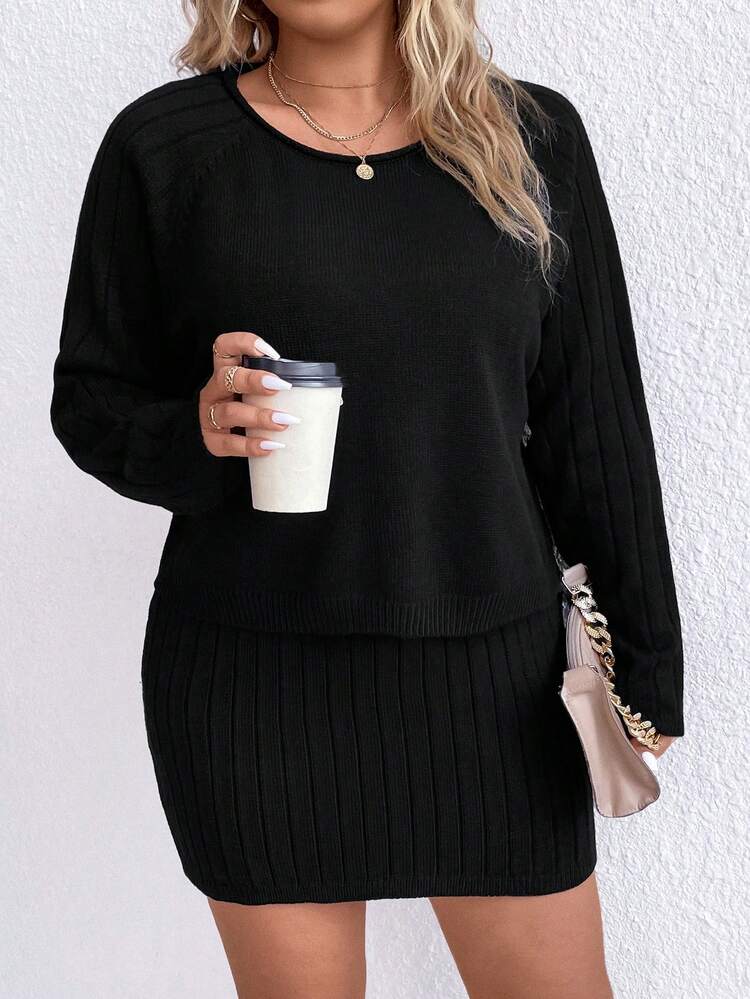 Plus Size Solid Color Sweater Set