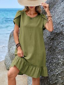 EMERY ROSE Vestido Corto Con Mangas Abullonadas Y Dobladillo Con Volantes - Verde militar - Ver 1