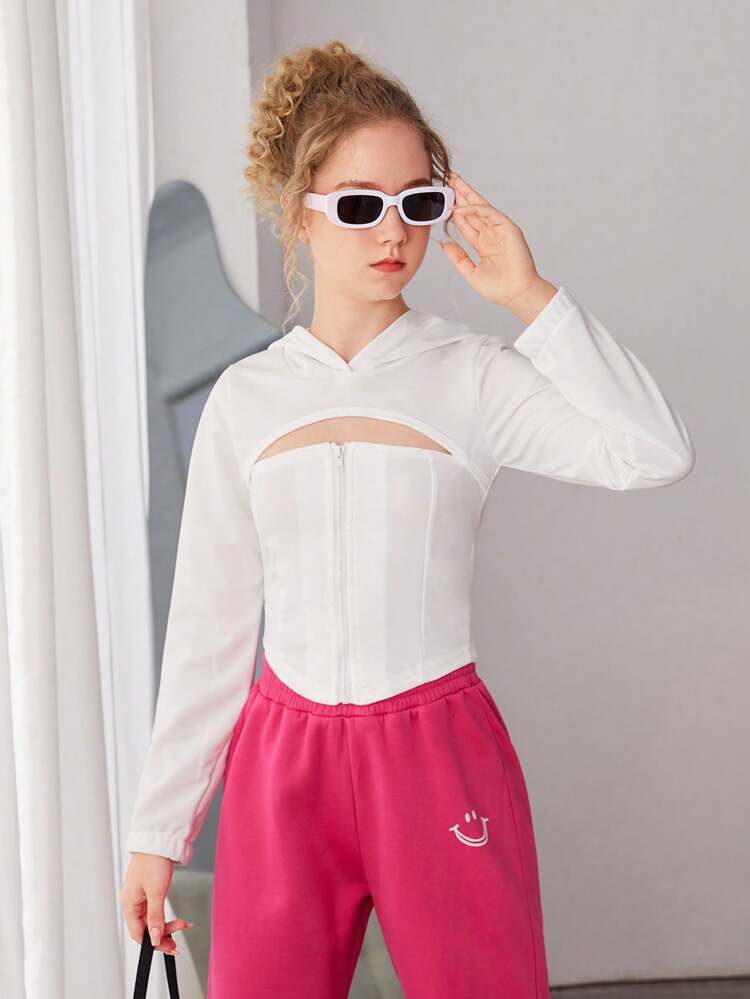 Teen Girls' Hollow Out Front Zip Sweatshirt