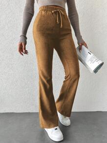 EURMUSE High Waist Drawstring Wide Leg Pants - Coffee Brown - View 2