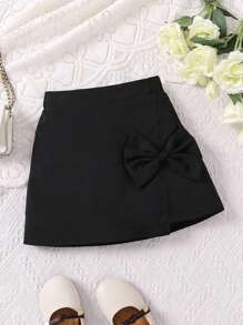 SHEIN Young Girl Elegant Bow Detail A-Line Skirt,Holiday,Summer,Travel - Black - View 1