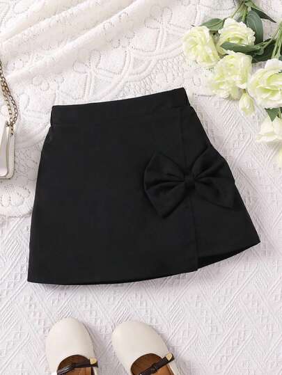 SHEIN Young Girl Elegant Bow Detail A-Line Skirt,Holiday,Summer,Travel