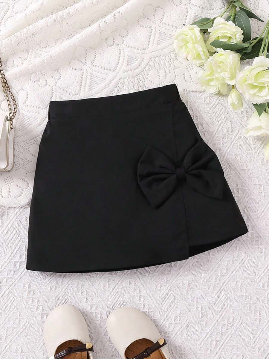 SHEIN Young Girl Elegant Bow Detail A-Line Skirt,Holiday,Summer,Travel - Black - View 1