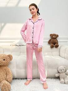 Ensemble Pyjama Fille Rayé Color Block Avec Bordures Contrastées Ado