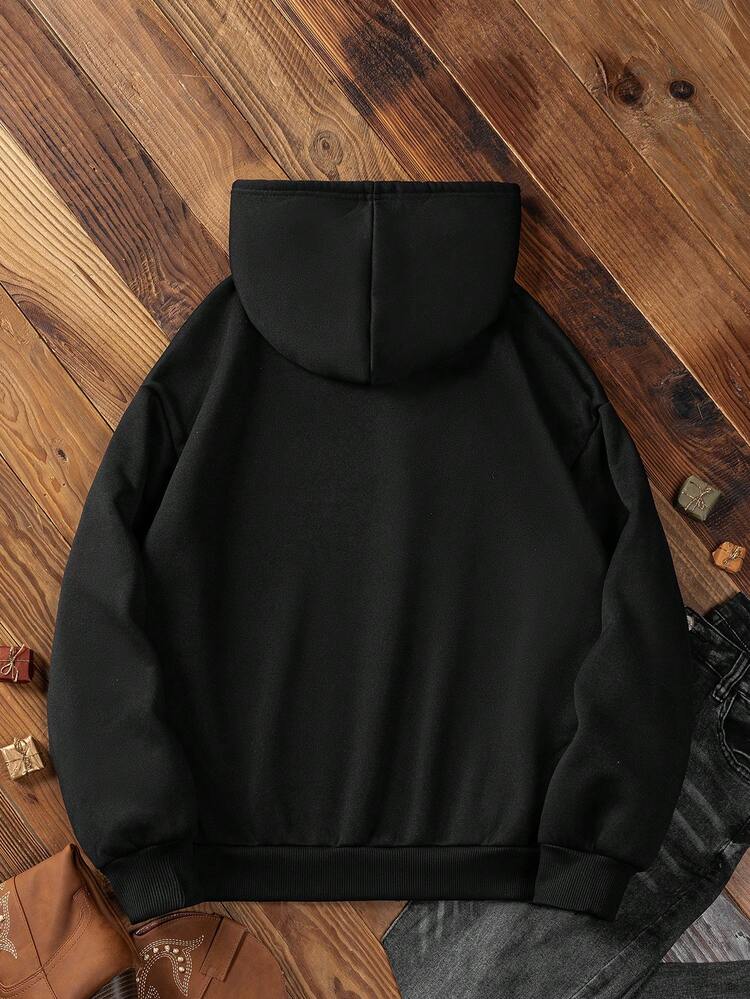 1pc Loose Fit Hoodie With Slogan Print