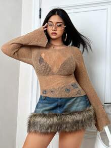 SHEIN ICON Plus Size Women's Round Neck Long Sleeve Sweater Pullover