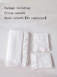 3pcs Solid Color Hemstitched Bedspread Set With White Lace Edge, Synthetic Fiber Surface - Beige - View 4