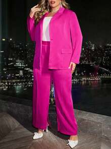 SHEIN Franclia 大尺寸純色一粒釦西裝外套 - 玫紅色 - 查看 4