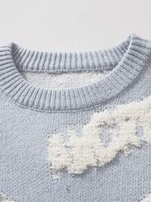 Men's Casual Rabbit & Letter Pattern Drop Shoulder Sweater, Autumn/Winter, Long Sleeve Top - Baby Blue - View 4