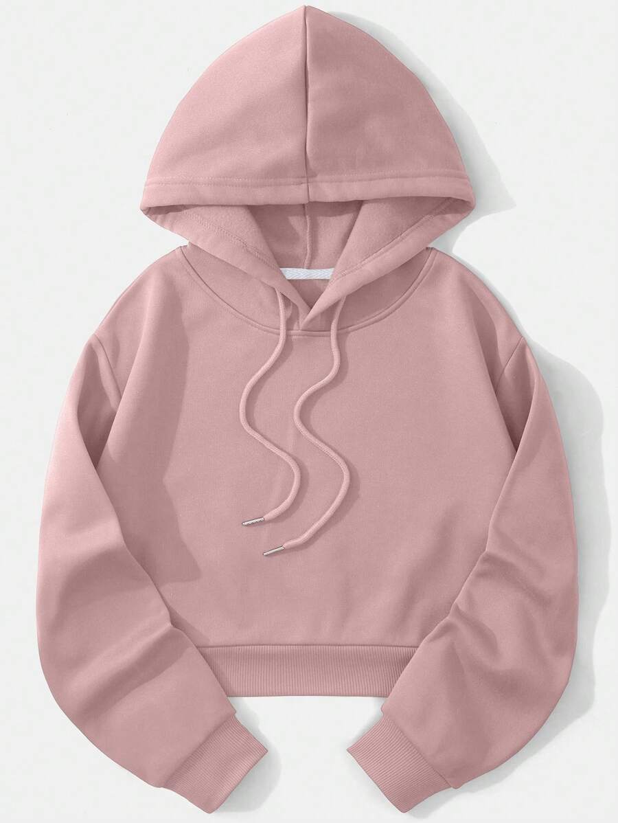 INAWLY Solid Color Hooded Short Sweatshirt,Long Sleeve Tops Graduation,Back To School,Graduation,Teacher For Women,Back To School Pullover Fall Sweatshirt - Dusty Pink - View 1