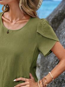 EMERY ROSE Vestido Corto Con Mangas Abullonadas Y Dobladillo Con Volantes - Verde militar - Ver 4