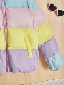 SHEIN 女童休閒加厚外套,色塊立領和寬鬆剪裁 - 彩色 - 查看 5