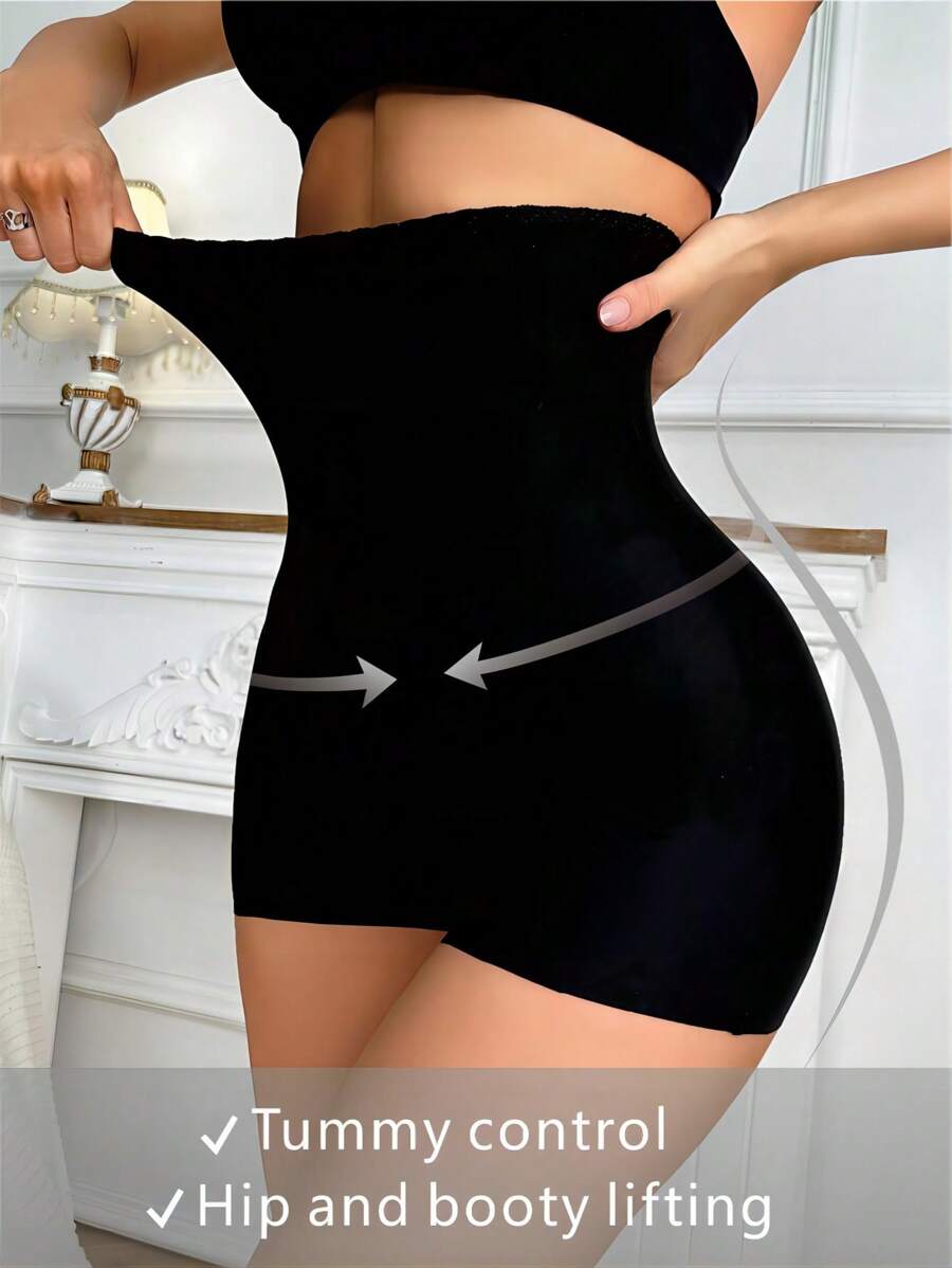 SHEIN Shorts de fajas de talle alto - Negro - Ver 1