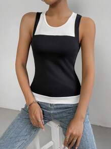 SHEIN Essnce Women'S Colorblock Tank Top - Black and White - View 1