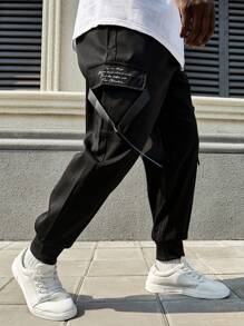 Manfinity Homme Pantalones Cargo Con Eslogan Y Talla Grande Para Hombres - Negro - Ver 1
