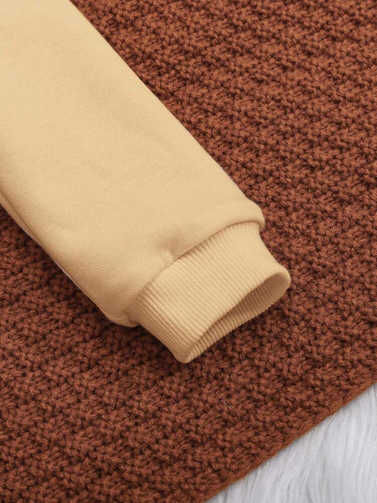 Baby Boys' Thickened Drop Shoulder Sweatshirt With Cartoon Cat Pattern, Winter