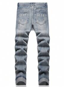 Men Star Print Jeans - Light Wash - View 2