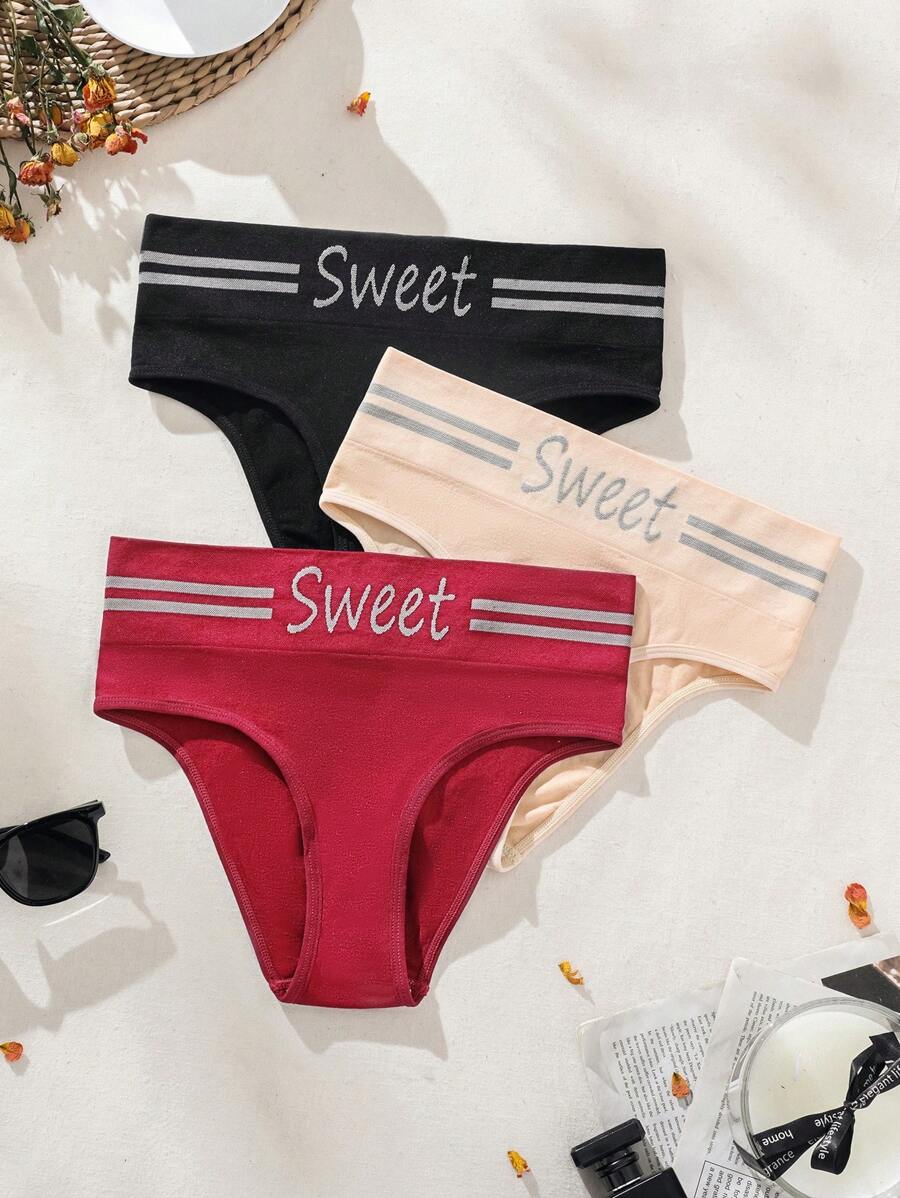 High Waist Triangle Panties With Text Print - Multicolor - View 1