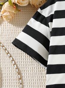 Sparklyn Teen Girl 2pcs/Set Striped Short Sleeve Top And Flared Pants - Black and White - View 5