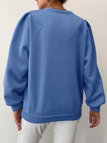 RueChic 女款簡約純藍色圓領運動衫