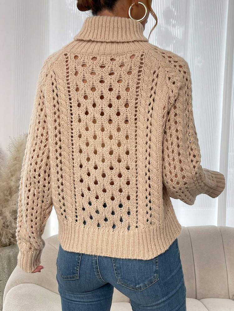 Hollow Out Knit Turtleneck Pullover Knit Pullover Fall Winter Sweater