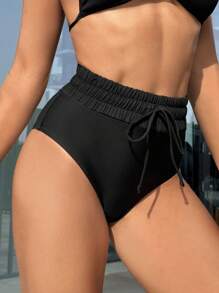 SHEIN Swim 女士抽绳腰部泳裤音乐节夏季 - 黑色 - 查看 3
