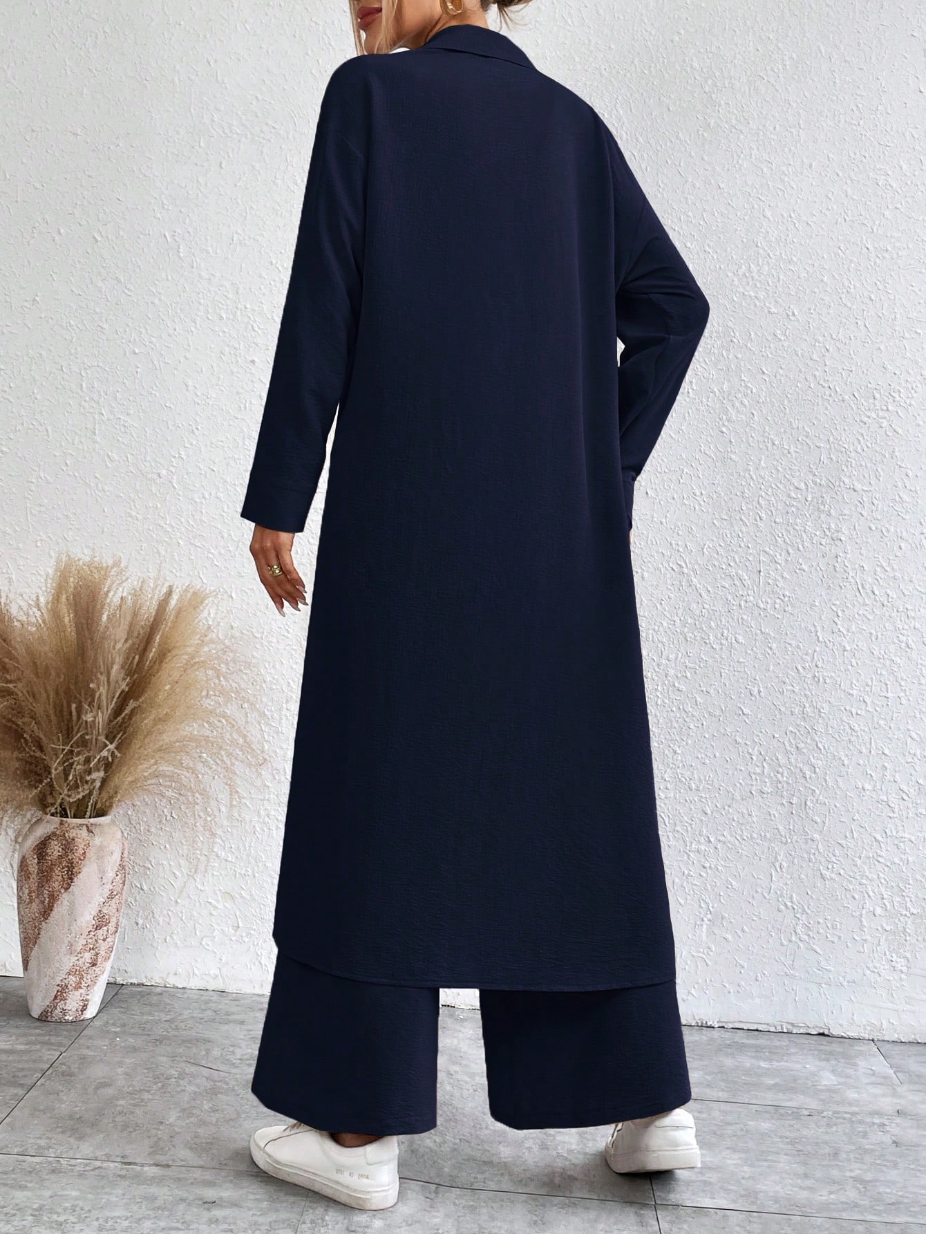 SHEIN LUNE بدلة فضفاضة من قميص بأكمام طويلة بياقة...