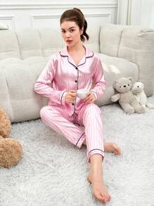 Ensemble Pyjama Fille Rayé Color Block Avec Bordures Contrastées Ado