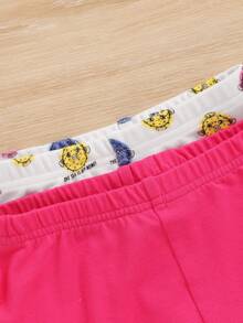 SHEIN 4pcs Set Of Baby Girl Snug Fit Cute Cartoon Patterned Raglan Long Sleeve T-Shirt And Pants Pajamas - Hot Pink - View 3