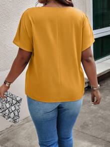 SHEIN LUNE 大碼短袖連衣褲,帶結細節 - 薑色 - 查看 2