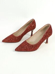 Women's Fashionable Glitter Mary Jane High Heel Shoes For Parties And Banquets - Red - View 3