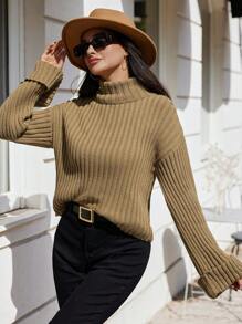 RueChic Golf Dzianina prążkowana Opuszczane ramiona Swetry