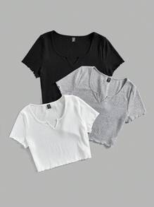 SHEIN EZwear 3 Pcs/Set Plus Size Women's Short Sleeve T-Shirt - Black and White - View 3