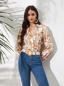 GENKIRA Quý cô In hoa Tay áo dài Áo sơ mi - Nhiều màu - Xem 4