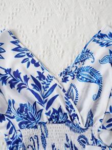 Trelyra 女士花卉印花收縮腰寬鬆襯衫 - 白色 - 查看 4