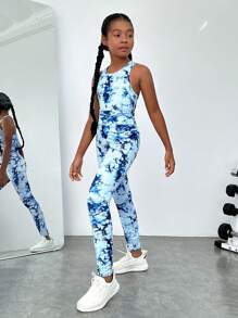 SHEIN Tween Girl Knitted Tie-Dye Tank Top And Pants Sportswear Set - Multicolor - View 6