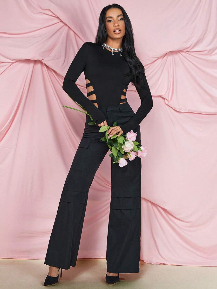 SHEIN BAE 女式性感黑色上衣新年聖誕連身衣 - 藍色 - 查看 1