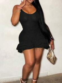 Women's Multilayer Ruffle Hem Cami Sweater Dress