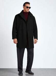 EASEVO 男款大尺寸雙排扣梭織休閒長呢子大衣 - 黑色 - 查看 6