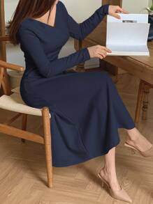 DAZY V领长袖连衣裙，秋装