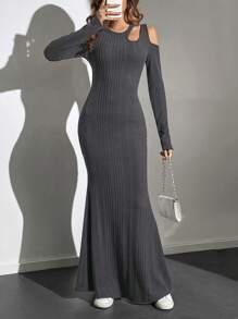 SHEIN Tall Hollow Out Bodycon Dress For Summer Women Daily Wear - Navy Blue - View 3