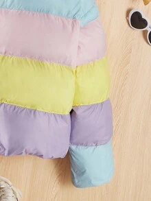 SHEIN 女童休閒加厚外套,色塊立領和寬鬆剪裁 - 彩色 - 查看 3