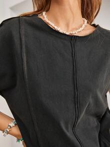 Bohemela 女性實色弧形梯形t恤 - 黑色 - 查看 5