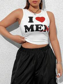 CovetEZ Kích thước lớn Của phụ nữ Ngày lễ tình nhân Slogan In Thon gọn Áo ba lỗ - trắng - Xem 4