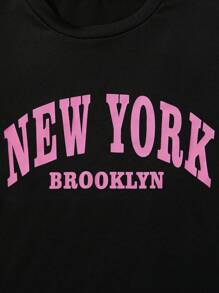 SHEIN Tween 女孩字母印花短袖 T 恤和短褲套裝 - 彩色 - 查看 5