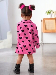 SHEIN 嬰兒女孩休閒愛心圖案長袖上衣搭配彈性腰裙套裝